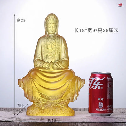 Coloured glaze Avalokitesvara ornaments Sitting statue Bodhisattva Buddha statue Home desktop decoration Buddhist tem