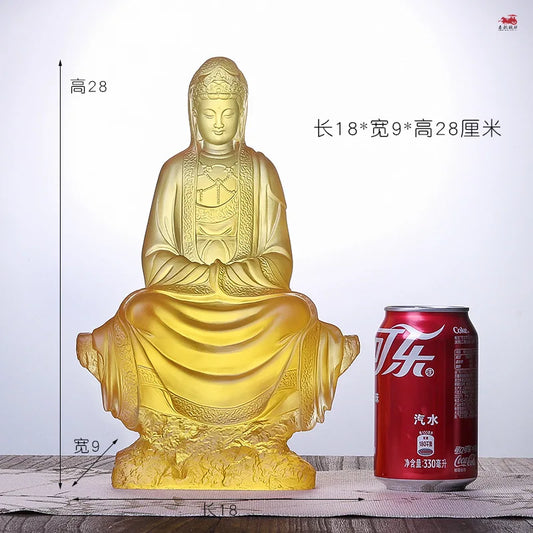 Coloured glaze Avalokitesvara ornaments Sitting statue Bodhisattva Buddha statue Home desktop decoration Buddhist tem