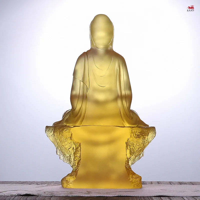 Coloured glaze Avalokitesvara ornaments Sitting statue Bodhisattva Buddha statue Home desktop decoration Buddhist tem