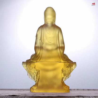 Coloured glaze Avalokitesvara ornaments Sitting statue Bodhisattva Buddha statue Home desktop decoration Buddhist tem