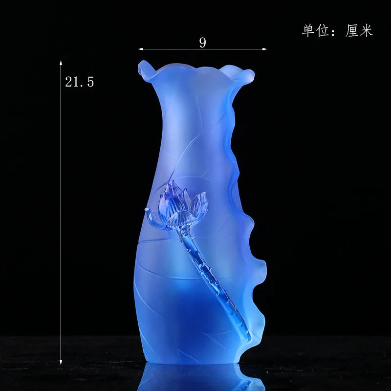 Coloured glaze Blue Lotus Buddha Set vase offer water purification cup incense burner Buddhist temple worship lotus ornament