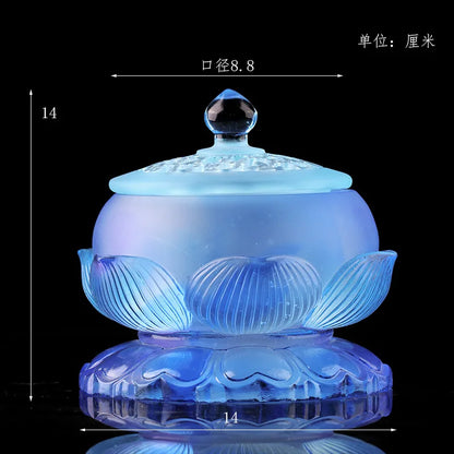 Coloured glaze Blue Lotus Buddha Set vase offer water purification cup incense burner Buddhist temple worship lotus ornament