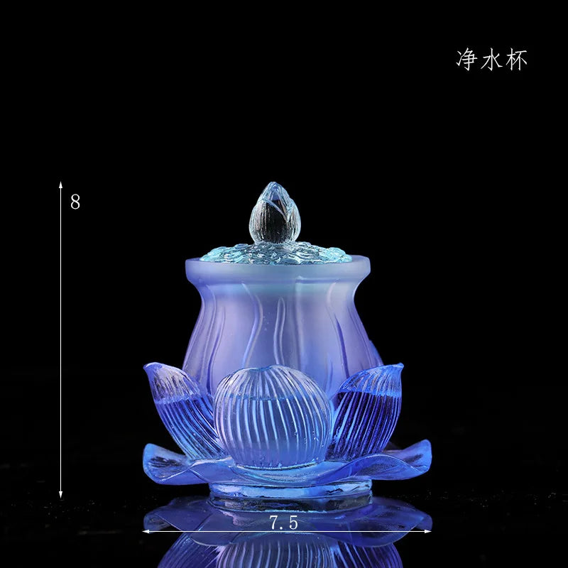 Coloured glaze Blue Lotus Buddha Set vase offer water purification cup incense burner Buddhist temple worship lotus ornament