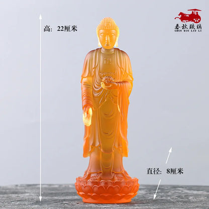 Coloured glaze Buddha Statue The Three Saints of the West Guanyin Amitabha Great Potential Bodhisattva worship ornament