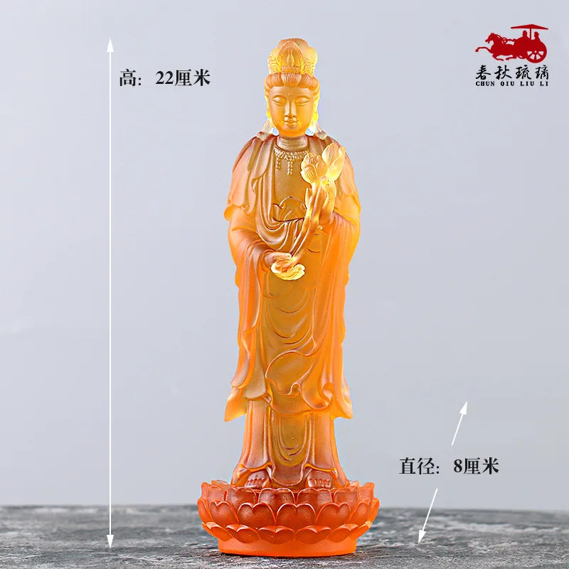 Coloured glaze Buddha Statue The Three Saints of the West Guanyin Amitabha Great Potential Bodhisattva worship ornament