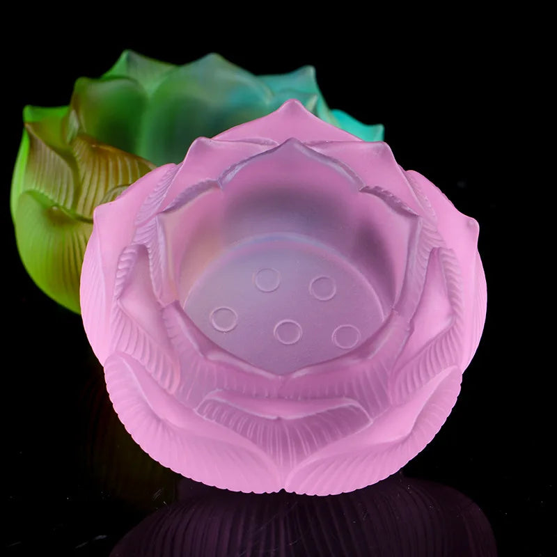 Coloured glaze Buddha lotus candle holder home decoration Buddhist supplies Buddha's Tribute Lamp Ghee for lamp