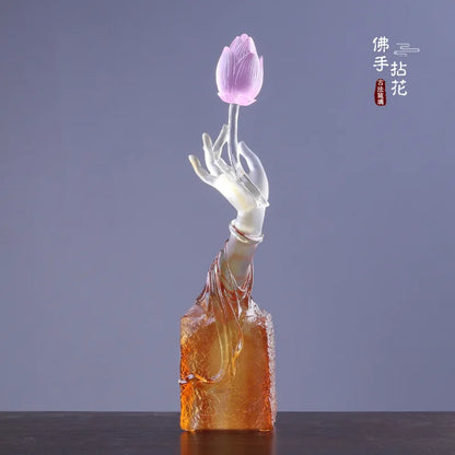 Coloured glaze Buddha's Hand  Lotus Ornament Chinese Buddhist Hall Home Zen Tea Ceremony Decorate Crafts