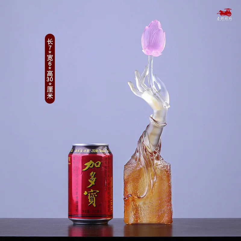 Coloured glaze Buddha's Hand  Lotus Ornament Chinese Buddhist Hall Home Zen Tea Ceremony Decorate Crafts