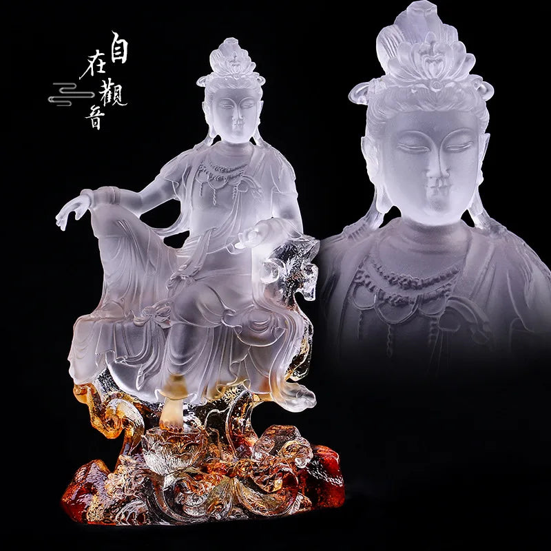 Coloured glaze China South Sea Avalokitesvara Bodhisattva Avalokitesvara statue home worship ornament