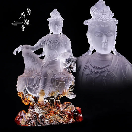 Coloured glaze China South Sea Avalokitesvara Bodhisattva Avalokitesvara statue home worship ornament