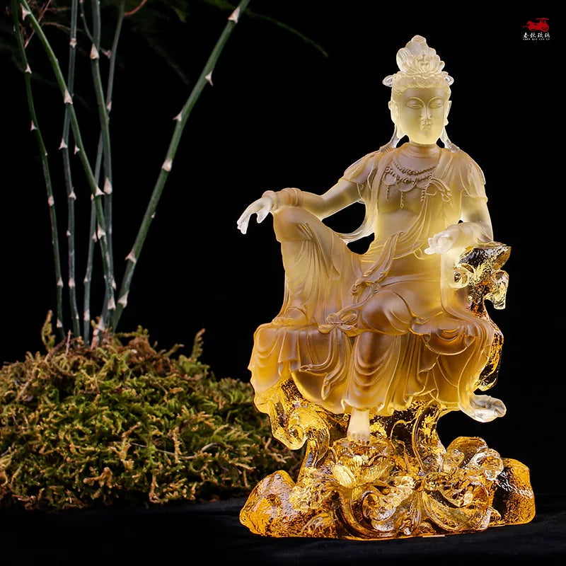 Coloured glaze China South Sea Avalokitesvara Bodhisattva Avalokitesvara statue home worship ornament