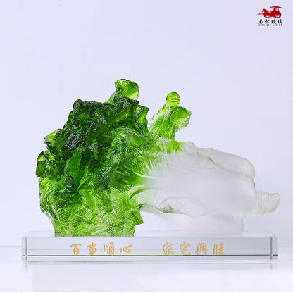 Coloured glaze Chinese Cabbage Ornament Money is rolling in crystal clear handicrafts