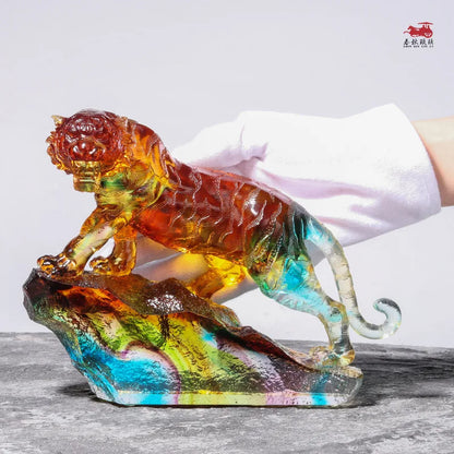 Coloured glaze Chinese Zodiac Tiger ornaments mascot Lucky furnishings Home office desktop decoration craft gifts