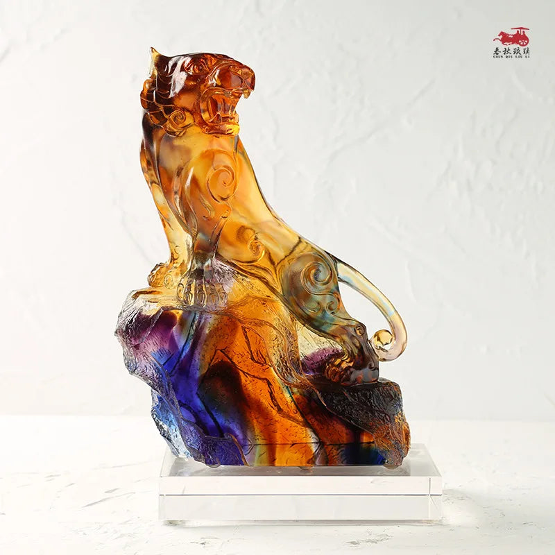 Coloured glaze Chinese Zodiac Tiger ornaments mascot Lucky furnishings Home office desktop decoration craft gifts