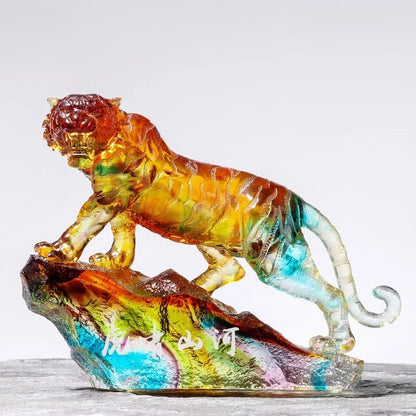 Coloured glaze Chinese Zodiac Tiger ornaments mascot Lucky furnishings Home office desktop decoration craft gifts