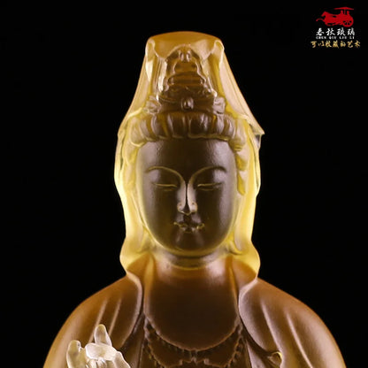 Coloured glaze Cloud Lotus Throne Guanyin Bodhisattva 14/20 cm Avalokitesvara Bodhisattva temple Buddhist home worship