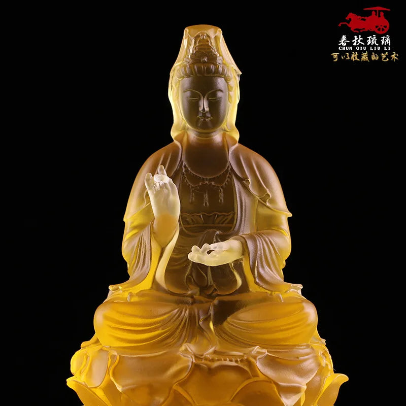 Coloured glaze Cloud Lotus Throne Guanyin Bodhisattva 14/20 cm Avalokitesvara Bodhisattva temple Buddhist home worship