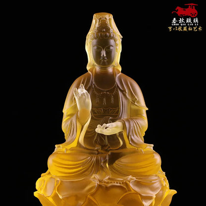 Coloured glaze Cloud Lotus Throne Guanyin Bodhisattva 14/20 cm Avalokitesvara Bodhisattva temple Buddhist home worship