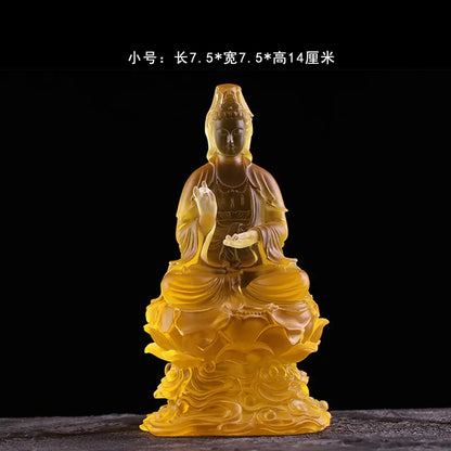 Coloured glaze Cloud Lotus Throne Guanyin Bodhisattva 14/20 cm Avalokitesvara Bodhisattva temple Buddhist home worship