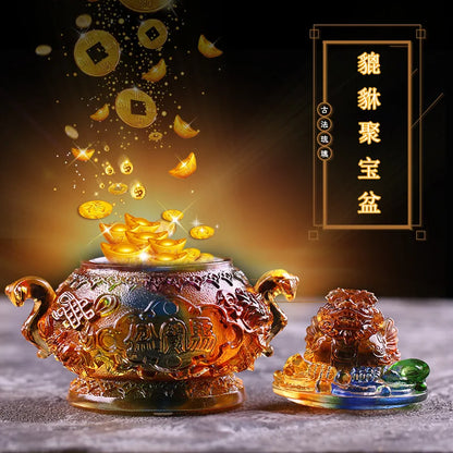 Coloured glaze Eight auspicious brave troops treasure bowl gift home decoration