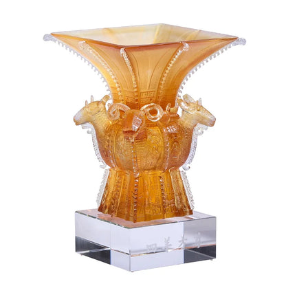 Coloured glaze Four Sheep Square Zun Ding  Ornaments  Antique Imitation Crafts  Office decoration  Business souvenirs