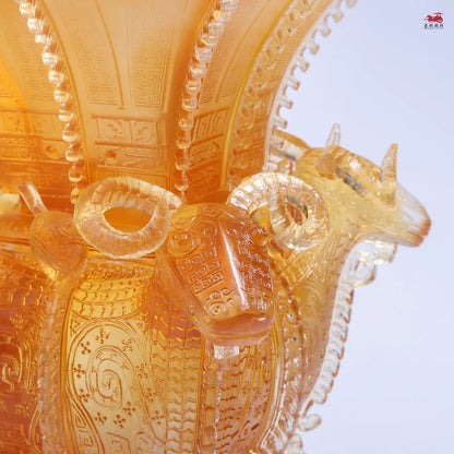 Coloured glaze Four Sheep Square Zun Ding  Ornaments  Antique Imitation Crafts  Office decoration  Business souvenirs