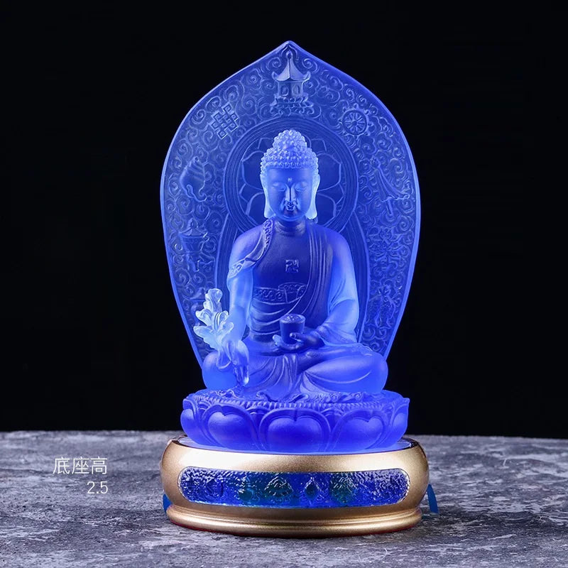 Coloured glaze Glowing Medicine Buddha Statue ornament Mandala Medicine Buddha Temple home Buddhist hall worship decoration