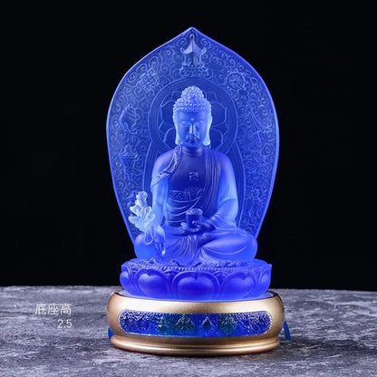 Coloured glaze Glowing Medicine Buddha Statue ornament Mandala Medicine Buddha Temple home Buddhist hall worship decoration