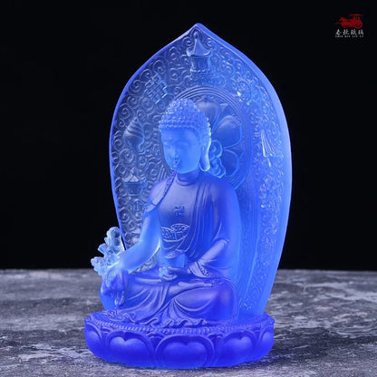 Coloured glaze Glowing Medicine Buddha Statue ornament Mandala Medicine Buddha Temple home Buddhist hall worship decoration