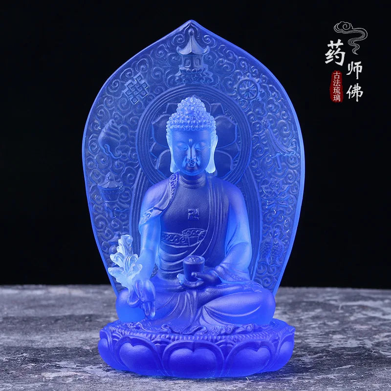 Coloured glaze Glowing Medicine Buddha Statue ornament Mandala Medicine Buddha Temple home Buddhist hall worship decoration