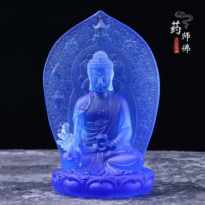 Coloured glaze Glowing Medicine Buddha Statue ornament Mandala Medicine Buddha Temple home Buddhist hall worship decoration