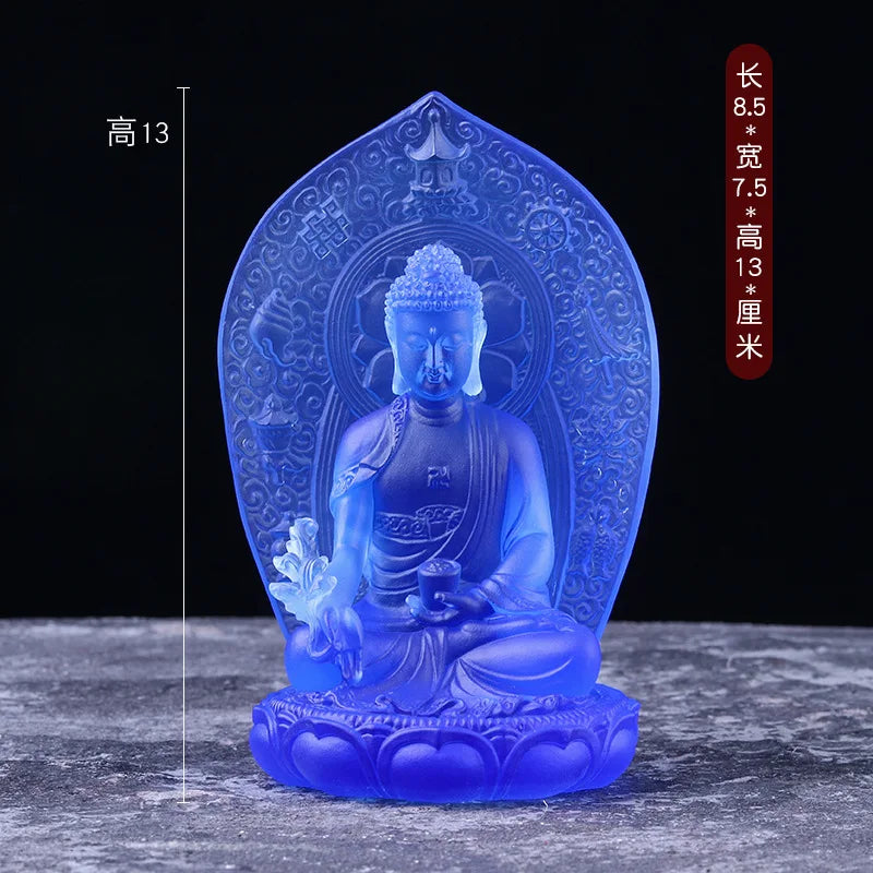 Coloured glaze Glowing Medicine Buddha Statue ornament Mandala Medicine Buddha Temple home Buddhist hall worship decoration