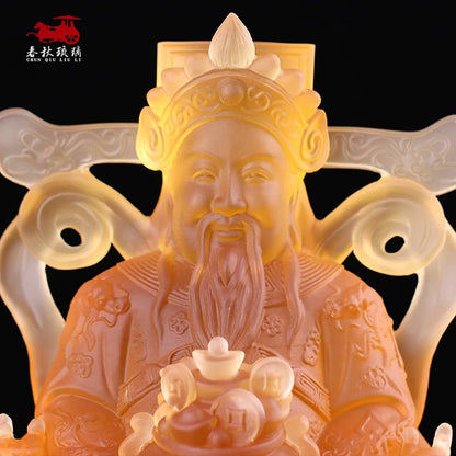 Coloured glaze God of Wealth Buddha statue Fortune star Household Buddhist Hall Temple Enshrined ornament gift crafts
