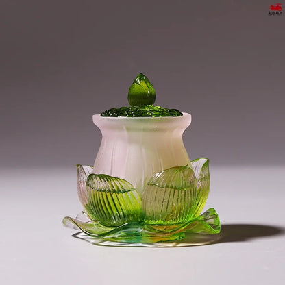 Coloured glaze Green Lotus Buddha Set vase offer water purification cup incense burner Buddhist temple worship lotus ornament