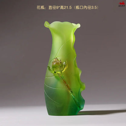 Coloured glaze Green Lotus Buddha Set vase offer water purification cup incense burner Buddhist temple worship lotus ornament