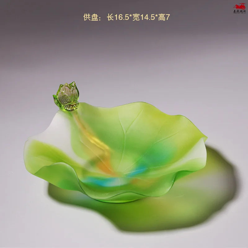 Coloured glaze Green Lotus Buddha Set vase offer water purification cup incense burner Buddhist temple worship lotus ornament