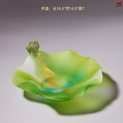 Coloured glaze Green Lotus Buddha Set vase offer water purification cup incense burner Buddhist temple worship lotus ornament