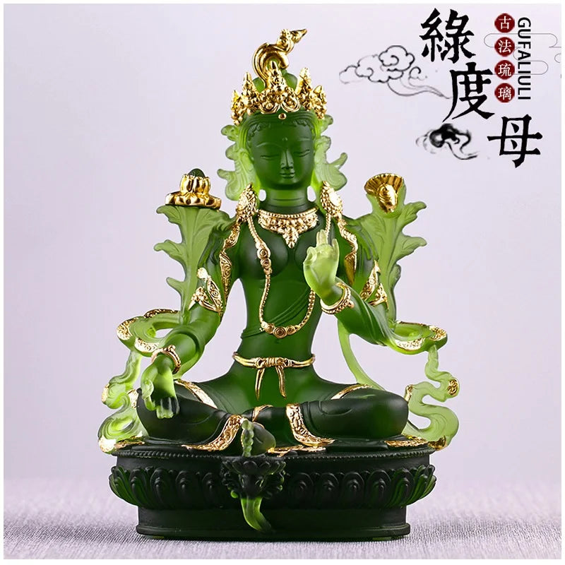 Coloured glaze Green Tara Buddha Statue Buddha Buddhist temple worship home decoration crafts