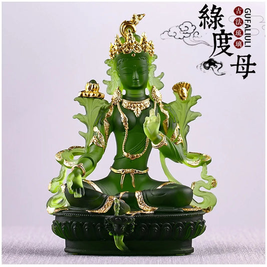 Coloured glaze Green Tara Buddha Statue Buddha Buddhist temple worship home decoration crafts