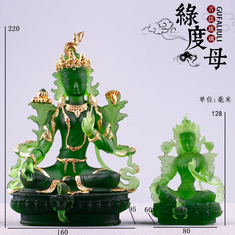 Coloured glaze Green Tara Buddha Statue Buddha Buddhist temple worship home decoration crafts