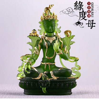 Coloured glaze Green Tara Buddha Statue Buddha Buddhist temple worship home decoration crafts