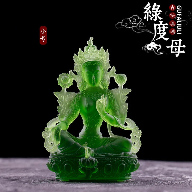 Coloured glaze Green Tara Buddha Statue Buddha Buddhist temple worship home decoration crafts