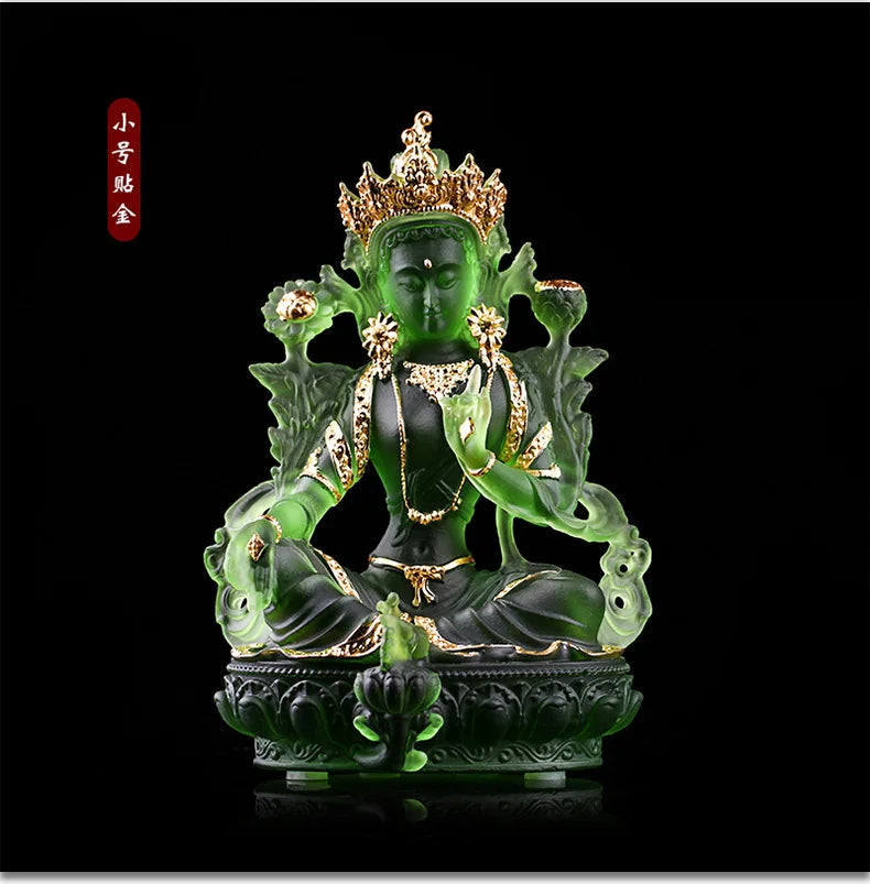 Coloured glaze Green Tara Buddha Statue Buddha Buddhist temple worship home decoration crafts