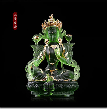 Coloured glaze Green Tara Buddha Statue Buddha Buddhist temple worship home decoration crafts