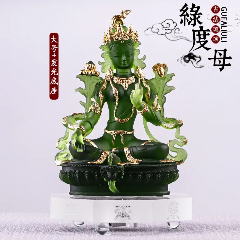 Coloured glaze Green Tara Buddha Statue Buddha Buddhist temple worship home decoration crafts