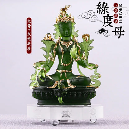Coloured glaze Green Tara Buddha Statue Buddha Buddhist temple worship home decoration crafts