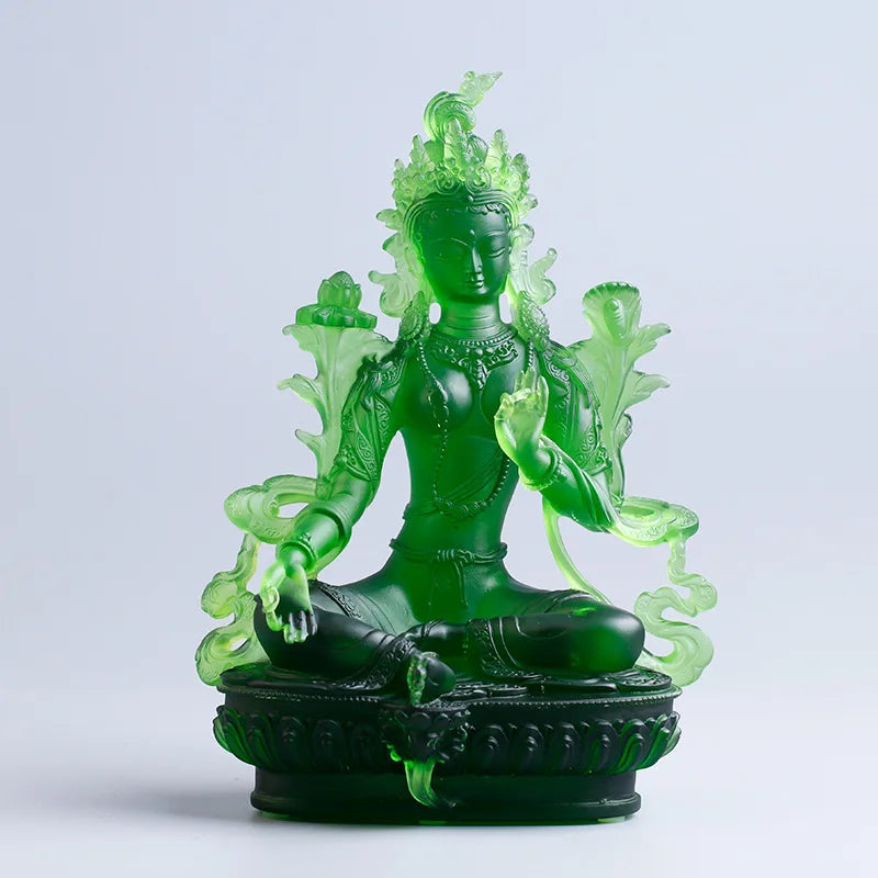 Coloured glaze Green Tara Buddha Statue Buddha Buddhist temple worship home decoration crafts