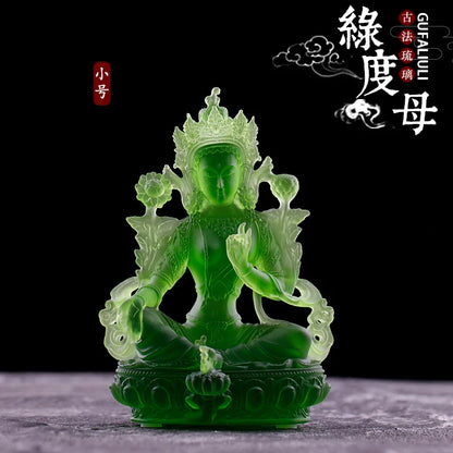 Coloured glaze Green Tara Buddha Statue Buddha Buddhist temple worship home decoration crafts