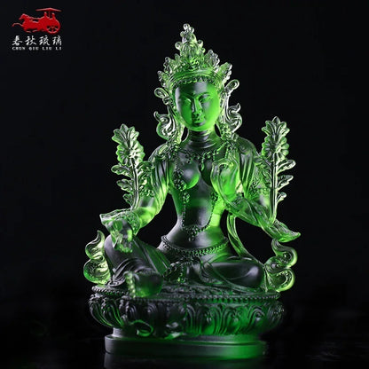 Coloured glaze Green Tara Buddha Statue Guanyin Tantra Buddhist Temple Home Worship Ornament Crafts