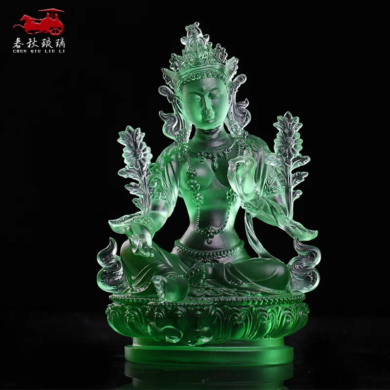 Coloured glaze Green Tara Buddha Statue Guanyin Tantra Buddhist Temple Home Worship Ornament Crafts